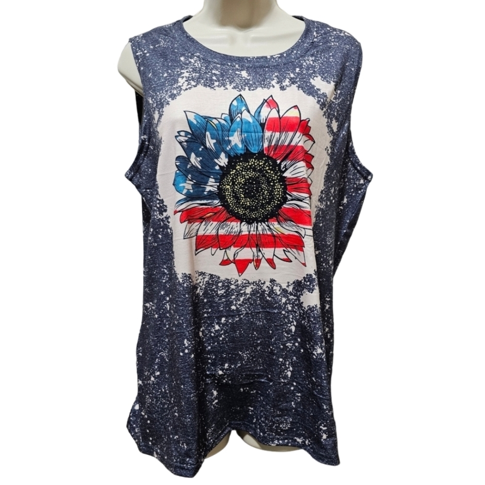 NWT Women's Patriotic Sunflower Tank Top